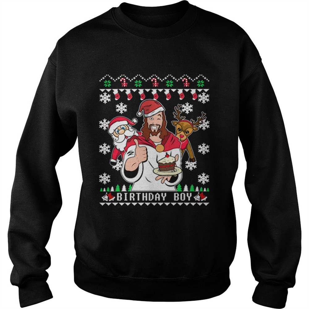 1573719664Birthday Jesus Santa And Reindeer Ugly Christmas shirt