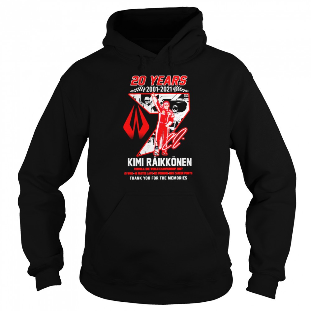 20 years 2001 2021 kimi raikkonen formula one championship 2007 thank you for the memories shirt