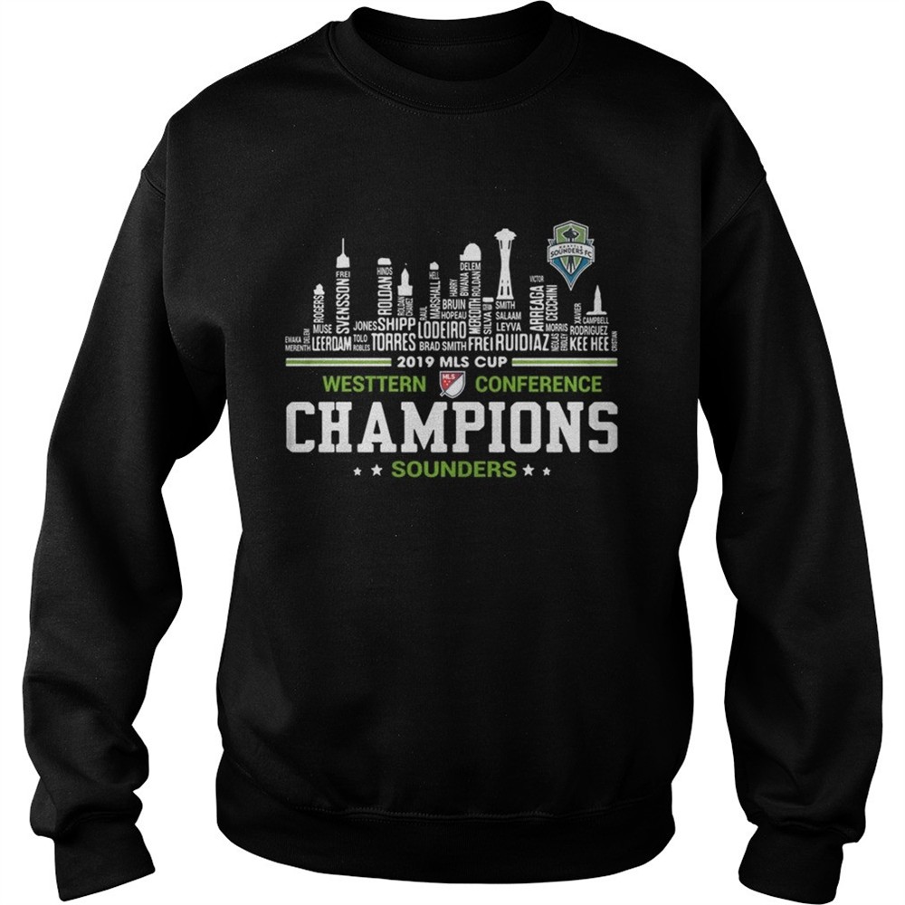 2019 MLS Cup Western Conference Champions Sounders building shirt
