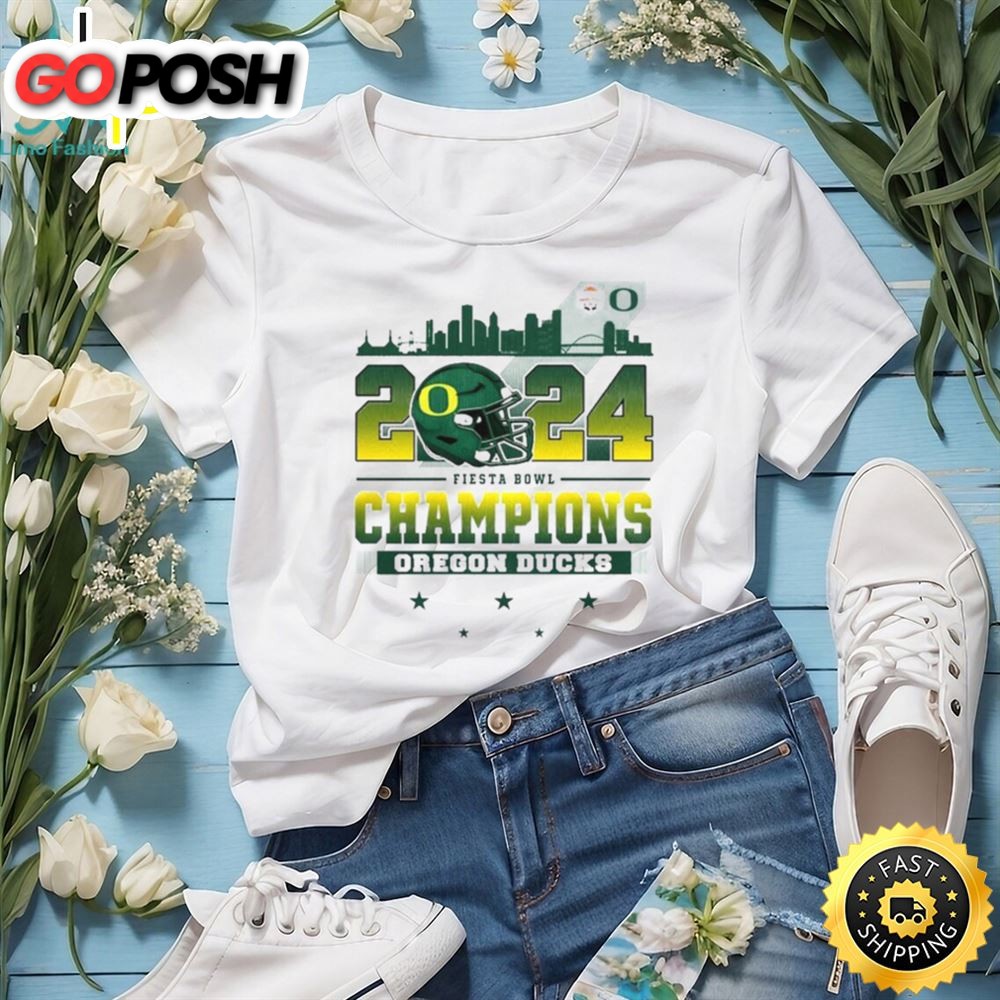 2025 Fiesta Bowl Champions Oregon Ducks City Helmet And Logo T Shirt