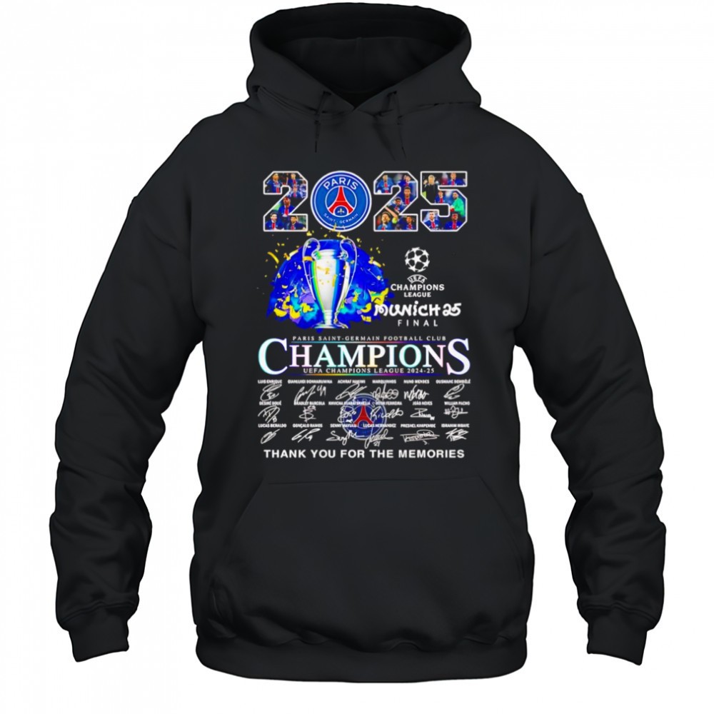 2025 Paris Saint-Germain Champions UEFA Champions League thank you for the memories shirt