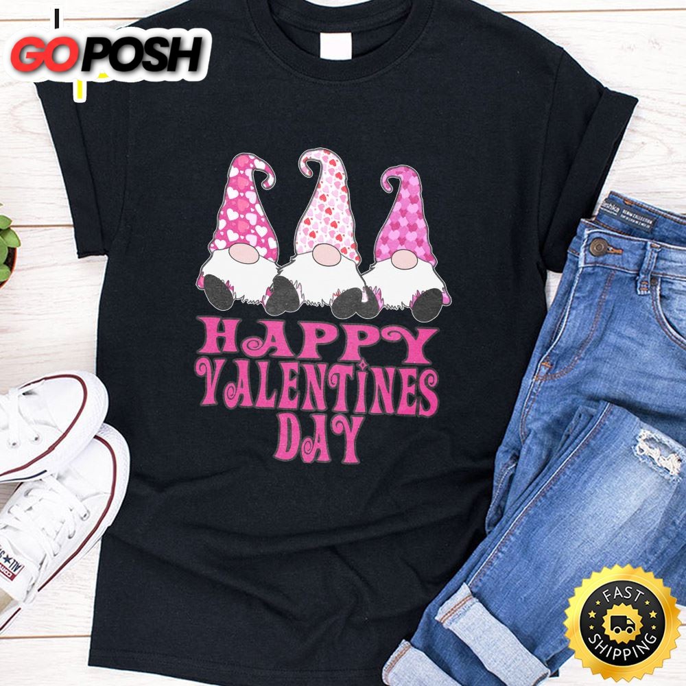 3 Pink Valentine Gnomes Cute Hearts Happy Valentines Day Long Sleeve T-Shirt