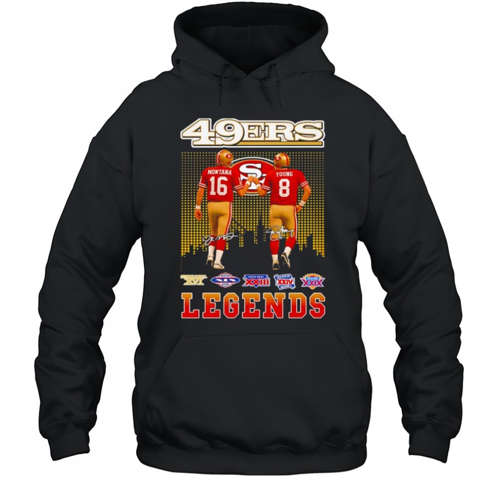 49ers Montana and Young Legends signatures shirt