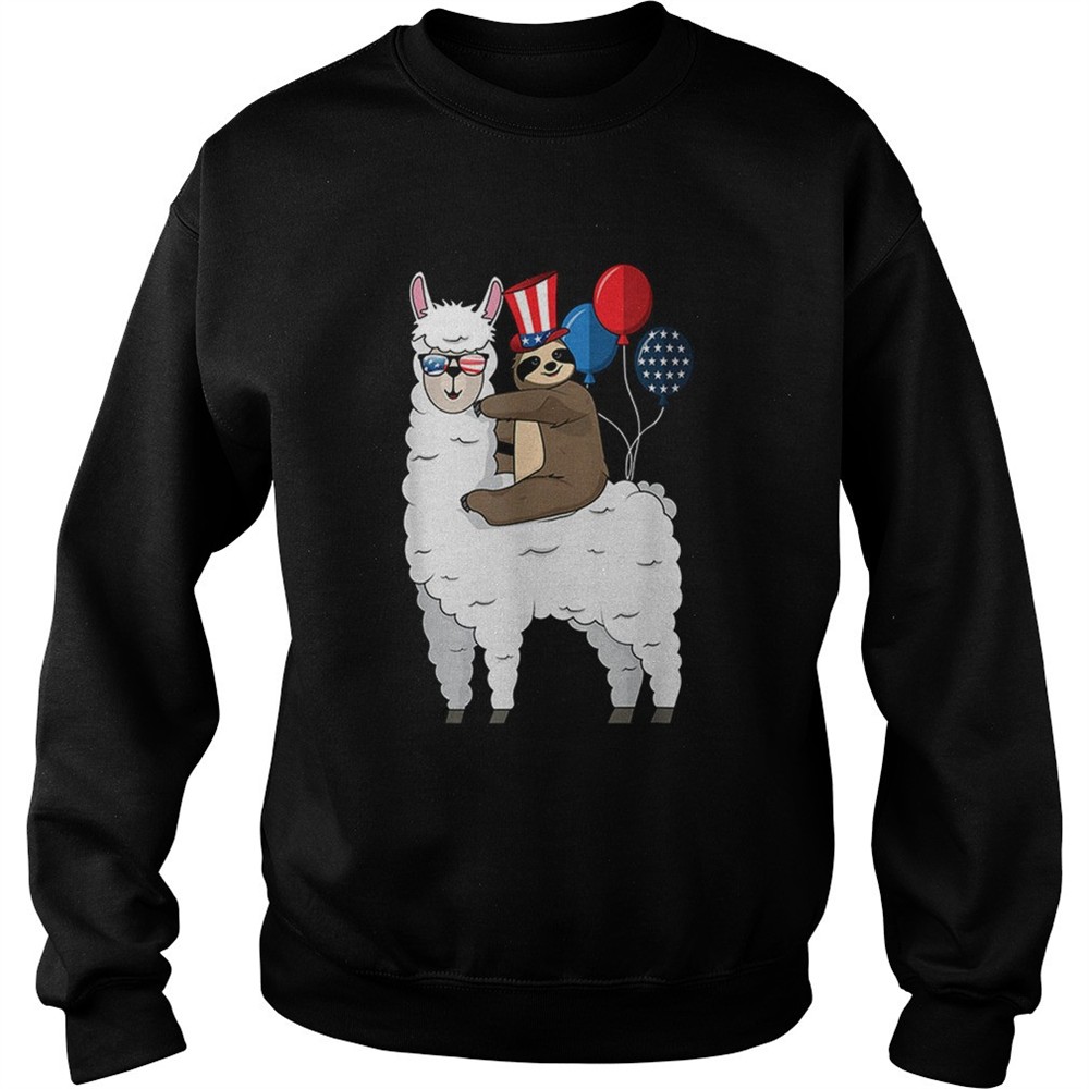 4th Of July Llama and Sloth USA Patriotic American Flag shirt