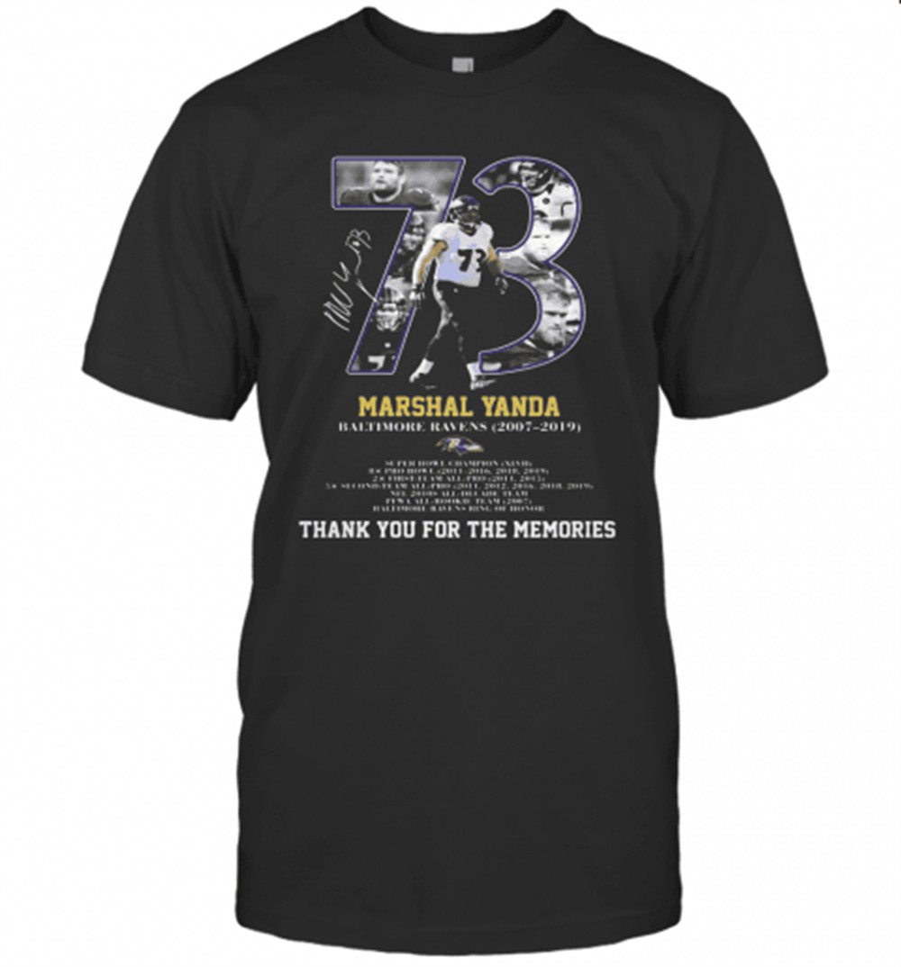 73-marshal-yanda-baltimore-ravens-2007-2019-thank-you-for-the-memories-signature-vkzv0psq 73 Marshal Yanda Baltimore Ravens 2007 2019 Thank You For The Memories Signature T-Shirt