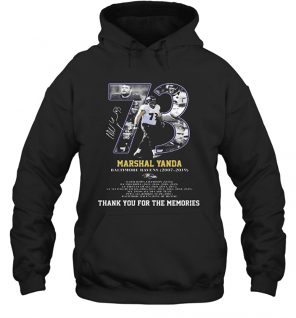 73 Marshal Yanda Baltimore Ravens 2007 2019 Thank You For The Memories Signature T-Shirt
