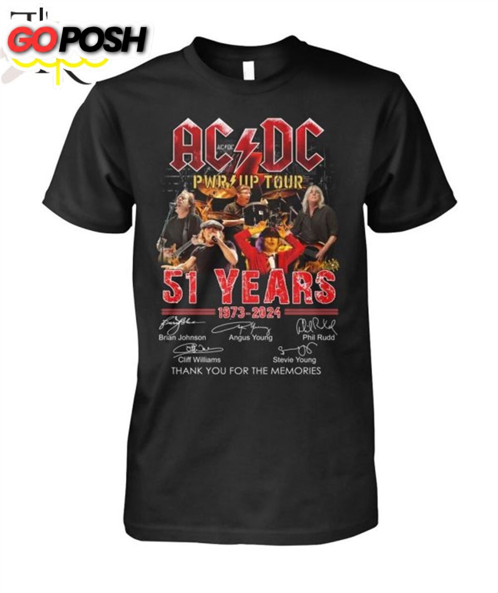 Acdc Pwr Up Tour 51 Years Of 1973 – 2025 Thank You For The Memories T-Shirt