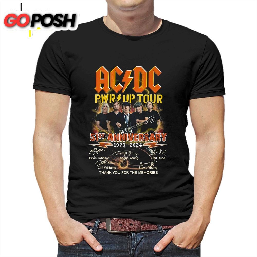 Acdc Pwr Up Tour 51st Anniversary 1973 – 2025 Thank You For The Memories T- Shirt
