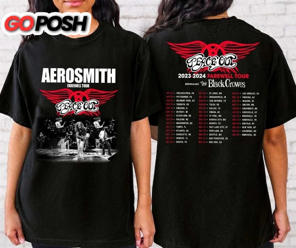 Aerosmith 2023-2024 Shirt, Peace Out Farewell Tour With The Black Crowes Tour T-Shirt