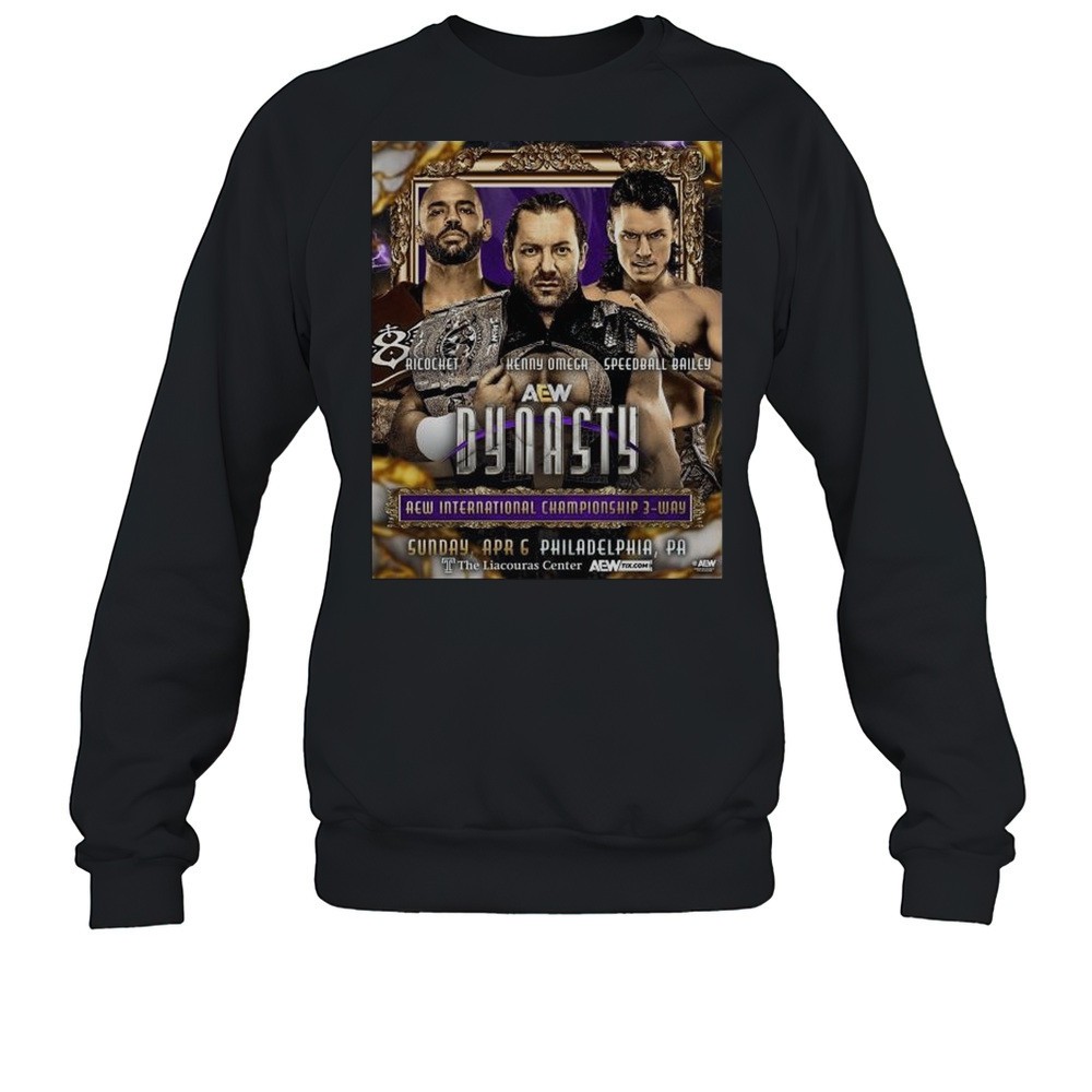 AEW Dynasty Ricochet Omega Bailey AEW International Championship 3-Way Apr 6 2025 Philadelphia PA T-shirt