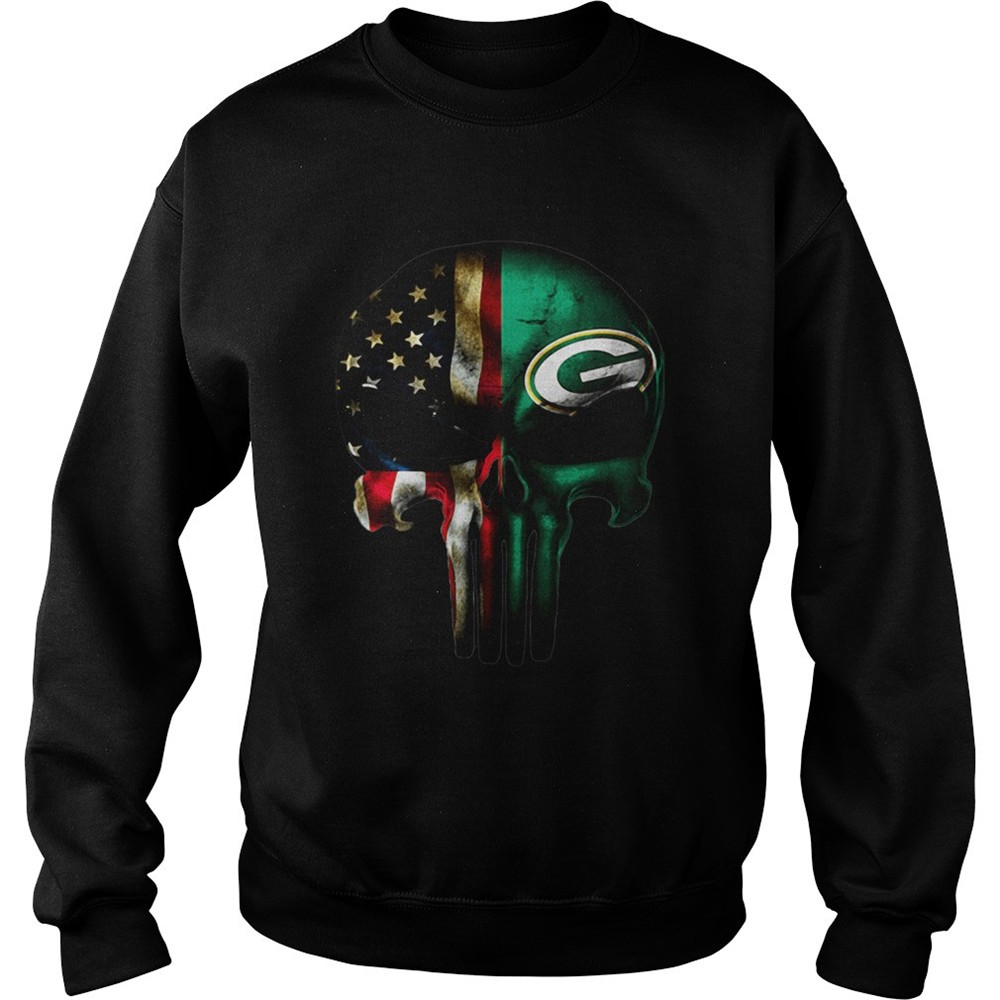 American Flag Veteran And Green Bay Packers Skull shirt
