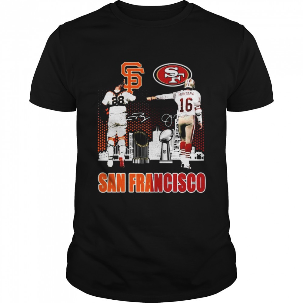 an-francisco-sport-san-francisco-giants-buster-posey-and-san-francisco-49ers-joe-fdl4g2kl An Francisco sport San Francisco Giants Buster Posey and San Francisco 49ers Joe Montana signatures shirt