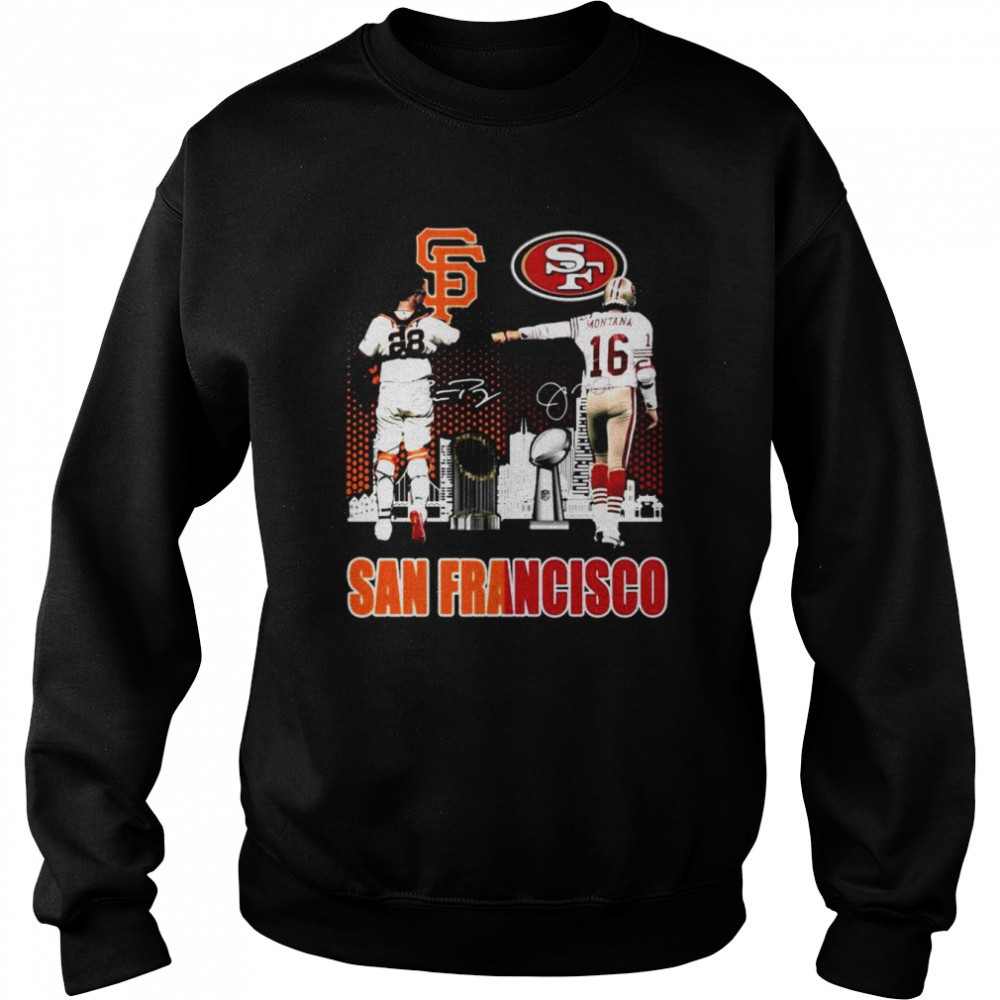 an-francisco-sport-san-francisco-giants-buster-posey-and-san-francisco-49ers-joe-fdl4g2kl An Francisco sport San Francisco Giants Buster Posey and San Francisco 49ers Joe Montana signatures shirt