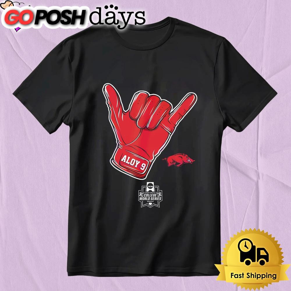 Arkansas Razorbacks Baseball Cws Shaka Glove Aloy 9 T-Shirt