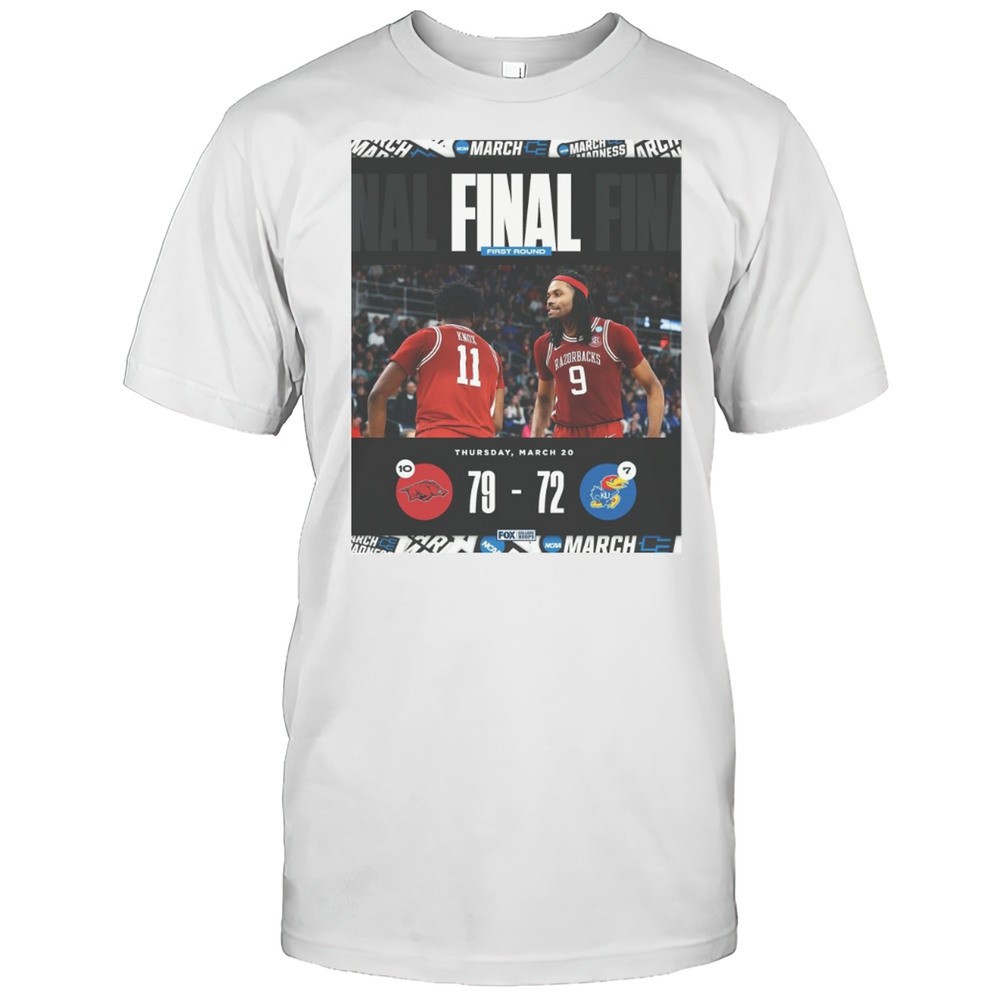 arkansas-razorbacks-vs-kansas-jayhawks-final-first-round-79-72-thursday-march-20-oi312jgl Arkansas Razorbacks Vs Kansas Jayhawks Final First Round 79 72 Thursday March 20 2025 T-shirt
