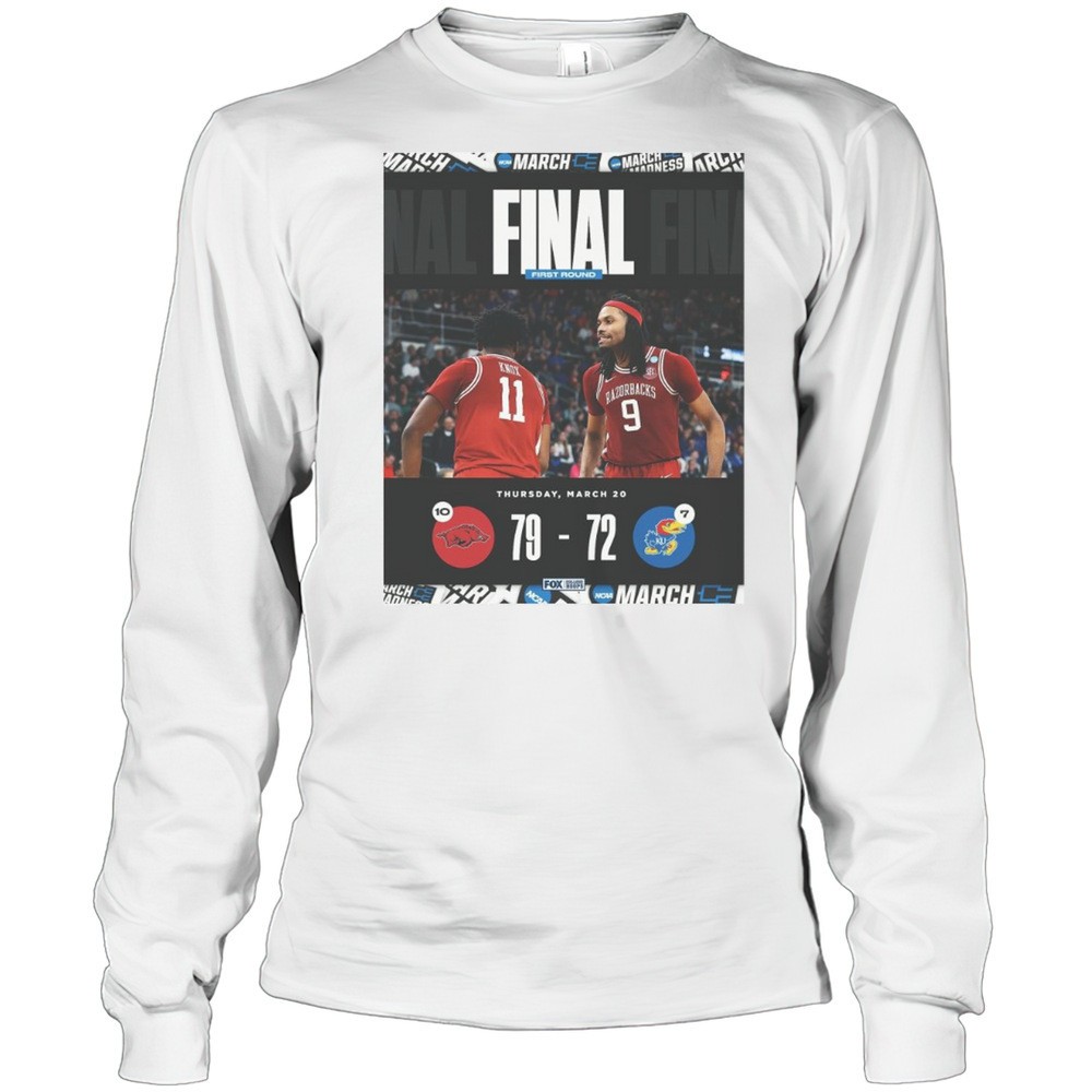 arkansas-razorbacks-vs-kansas-jayhawks-final-first-round-79-72-thursday-march-20-oi312jgl Arkansas Razorbacks Vs Kansas Jayhawks Final First Round 79 72 Thursday March 20 2025 T-shirt