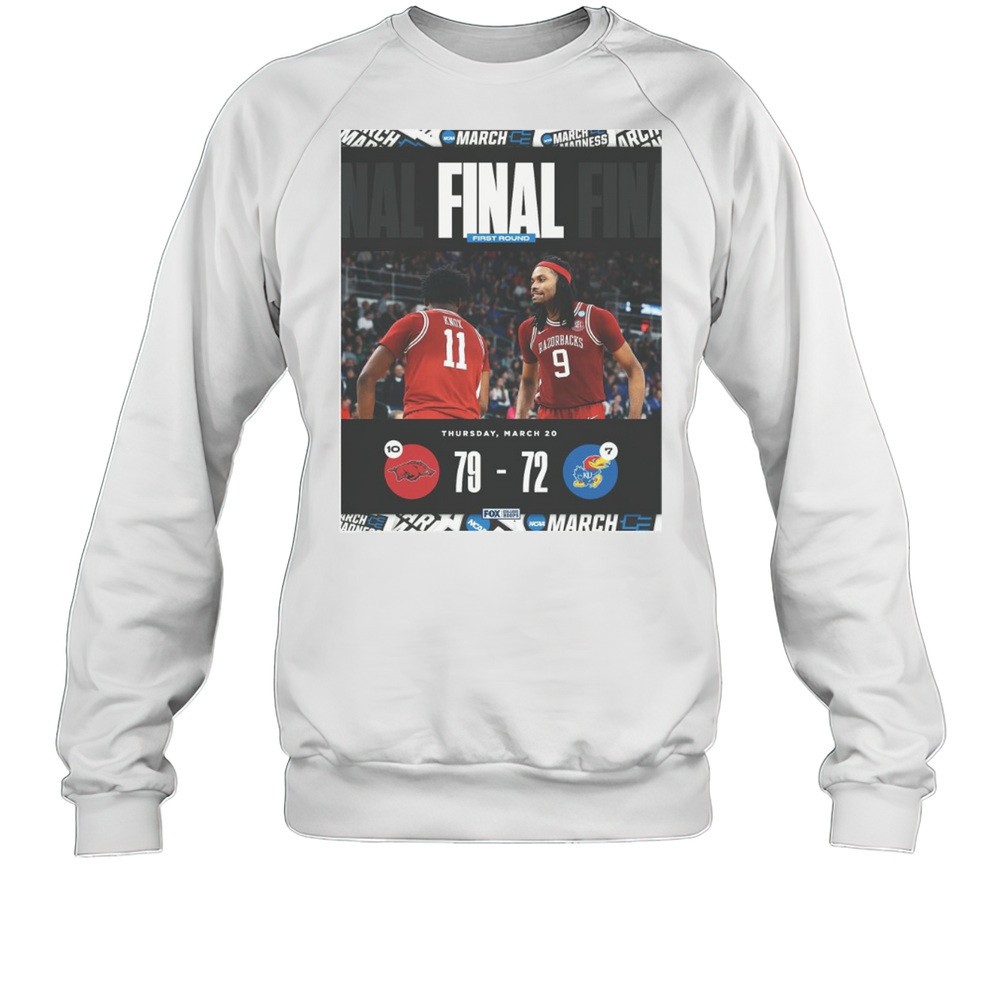 Arkansas Razorbacks Vs Kansas Jayhawks Final First Round 79 72 Thursday March 20 2025 T-shirt
