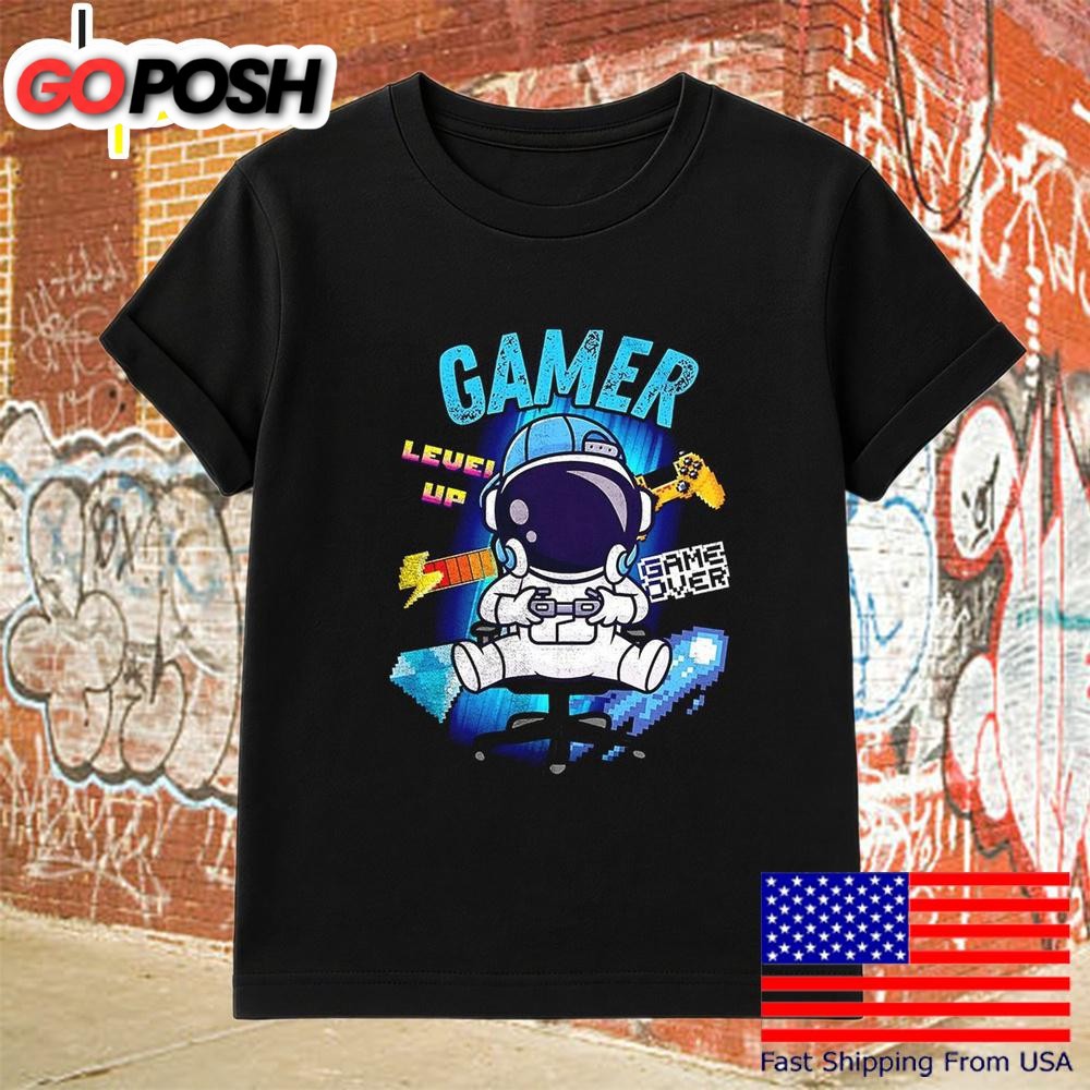 Astronaut Gamer Level Up Game Over T-Shirt
