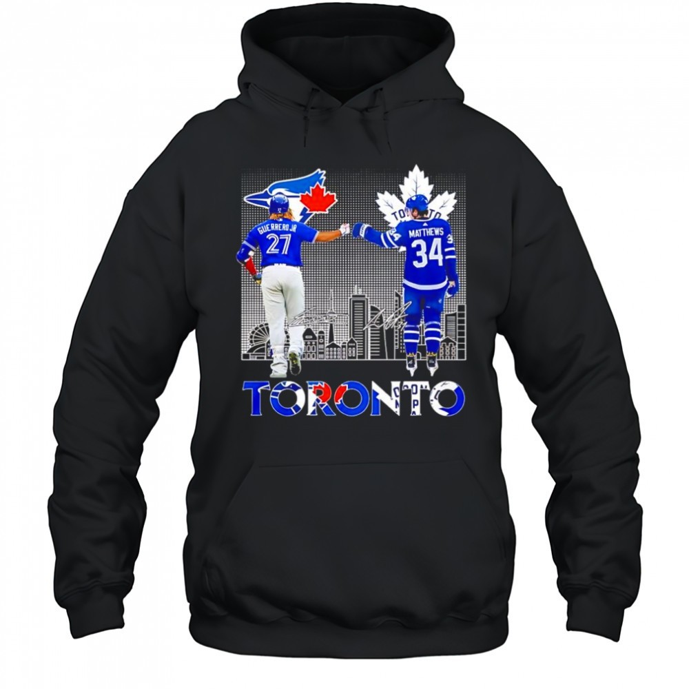 Auston Matthews Toronto Maple Leafs vs Vladimir Guerrero Jr Toronto Blue Jays signatures shirt