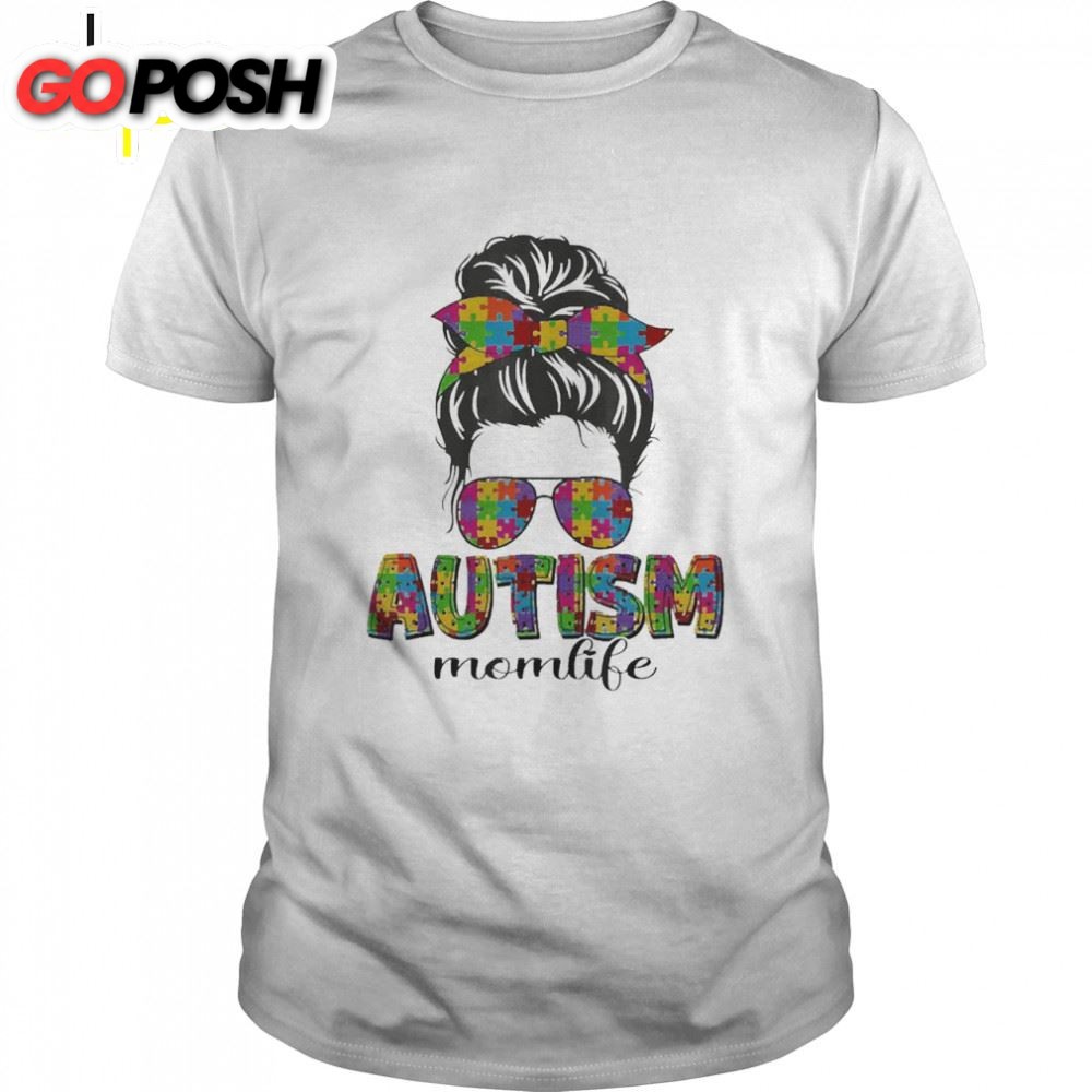 Autism Mom Messy Bun Puzzle Sunglasses Bandana Mothers Day Shirt