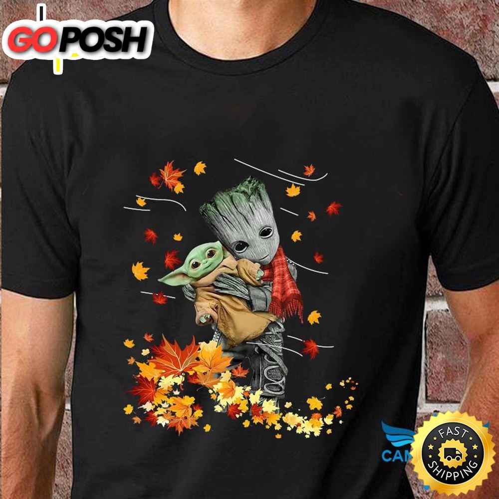 Autumn Groot Hug Baby Yoda Fall Thanksgiving T-Shirt