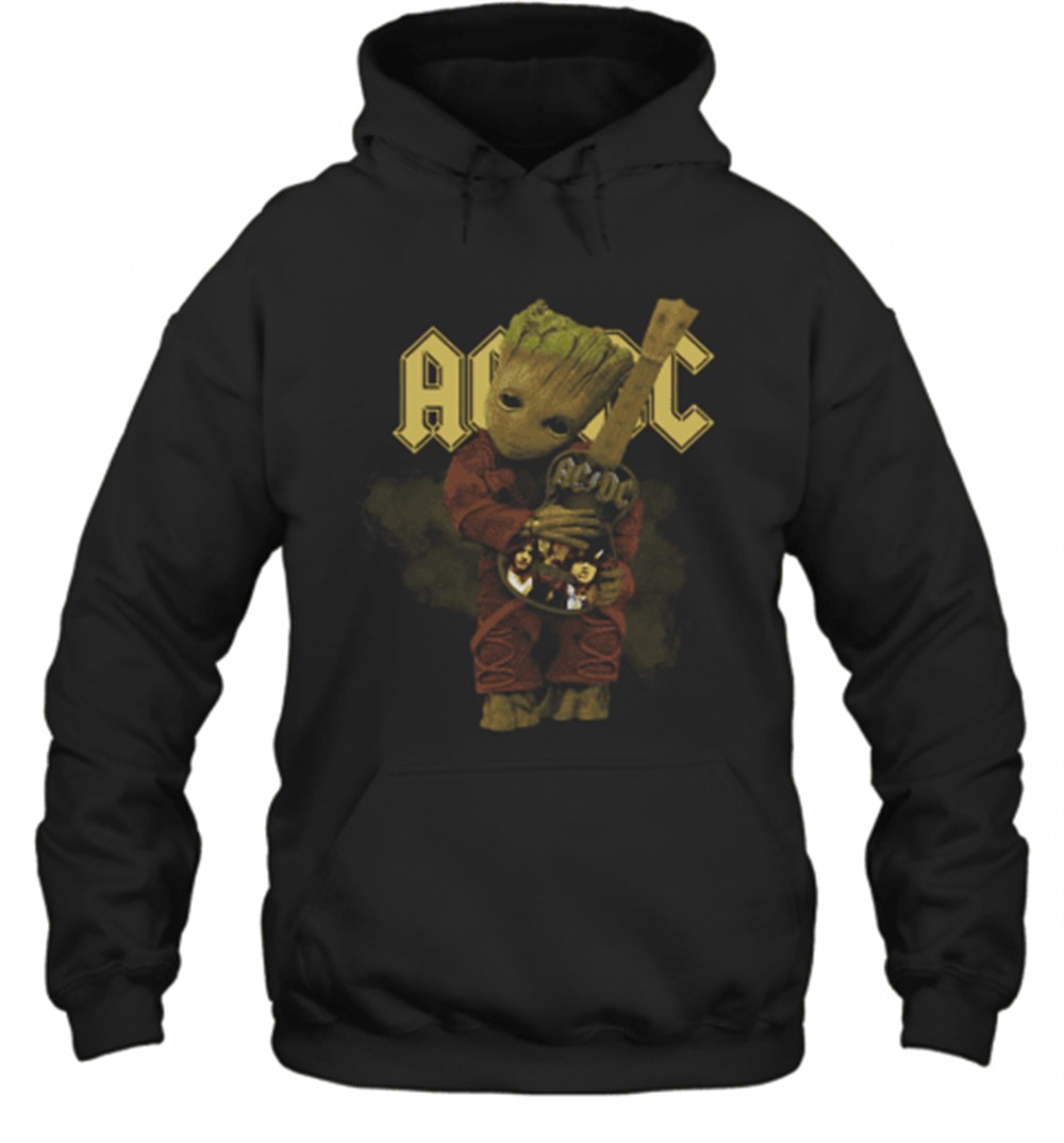 Baby Groot Hug ACDC Guitar T-Shirt