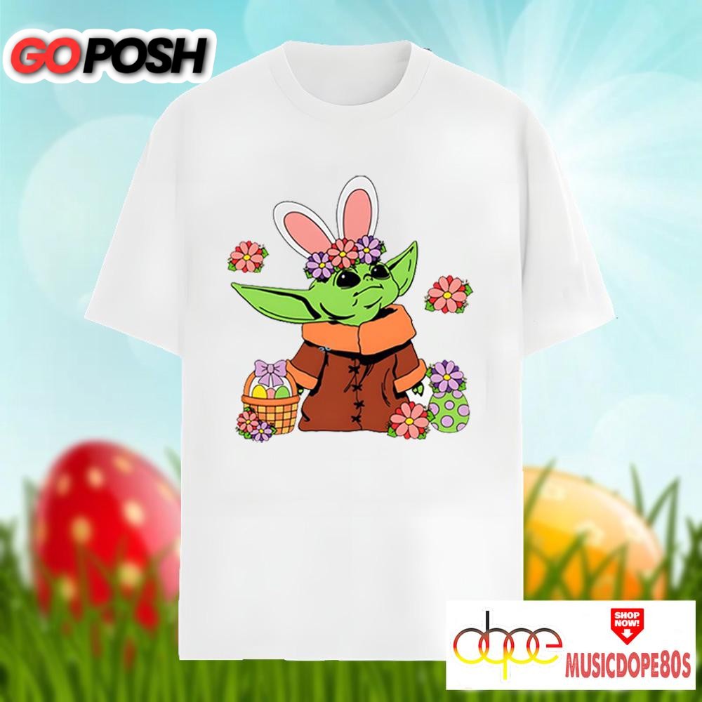 Baby Yoda And Easter Eggs Cotton Shirt