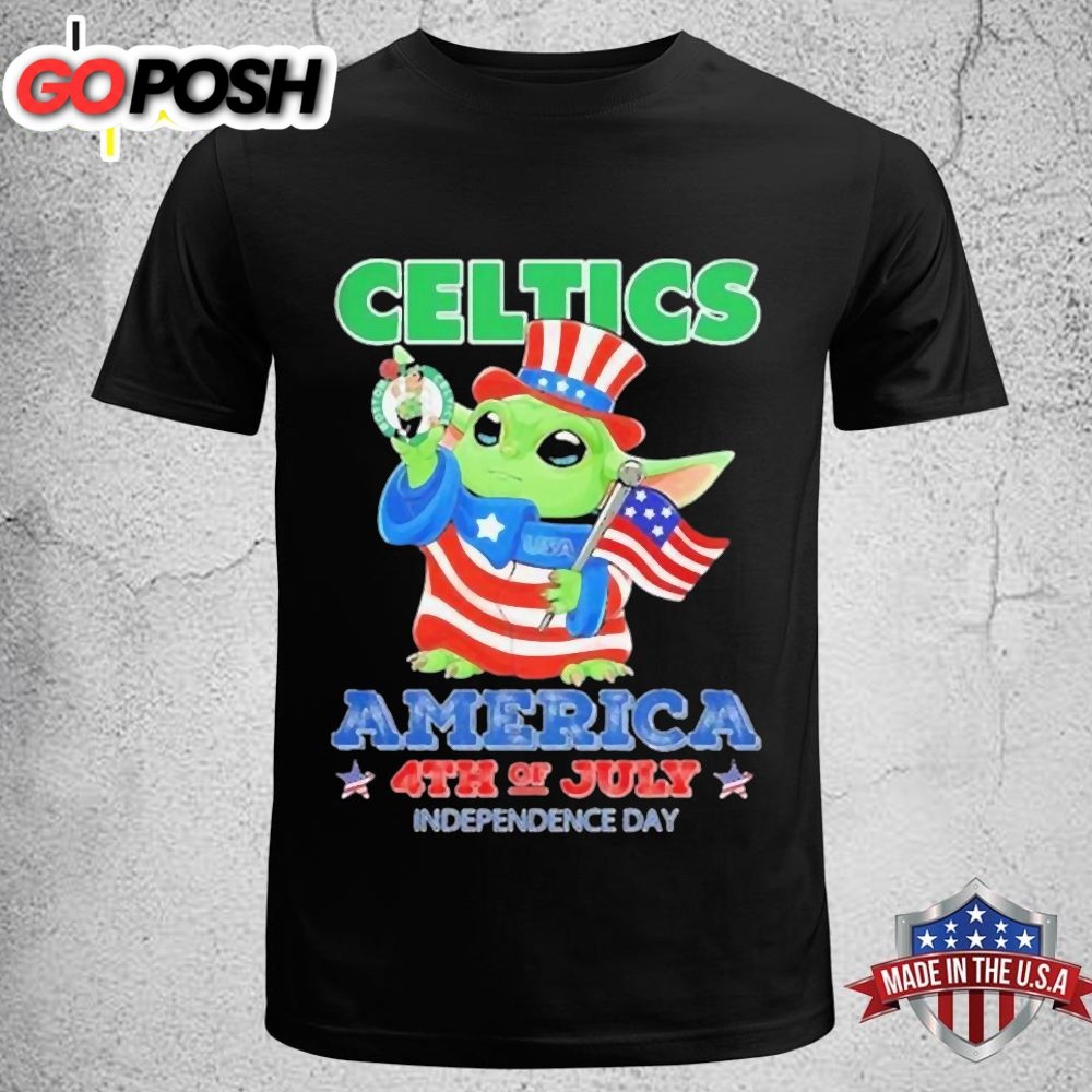 Baby Yoda Boston Celtics America 4th Of July Independence Day 2025 T Shirt