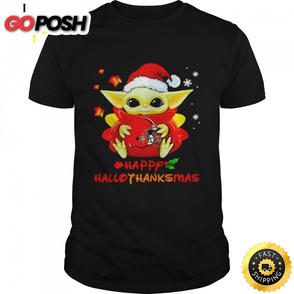 Baby Yoda Browns Happy Hallothanksmas Shirt
