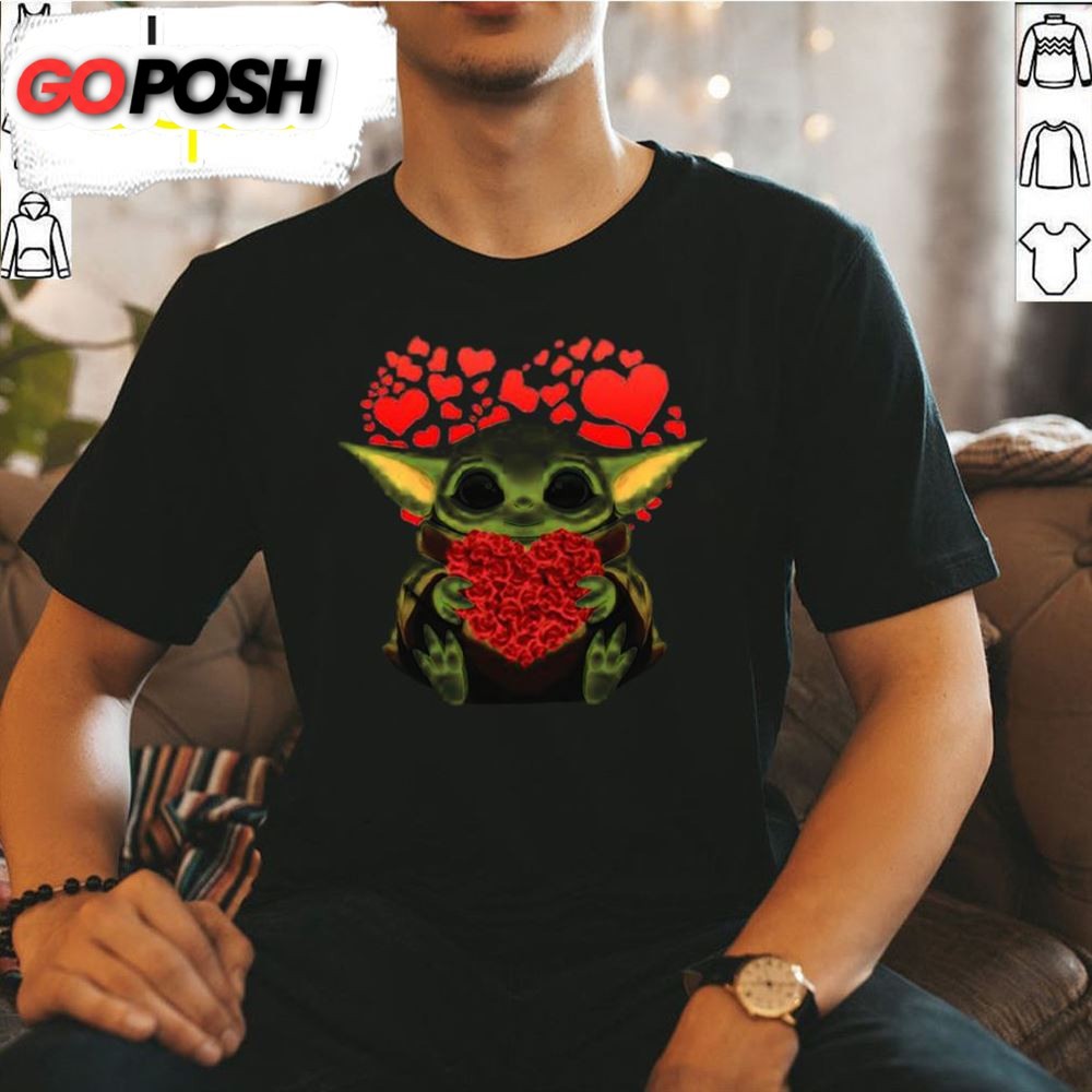 Baby Yoda Heart Roses Valentine Day T-Shirt