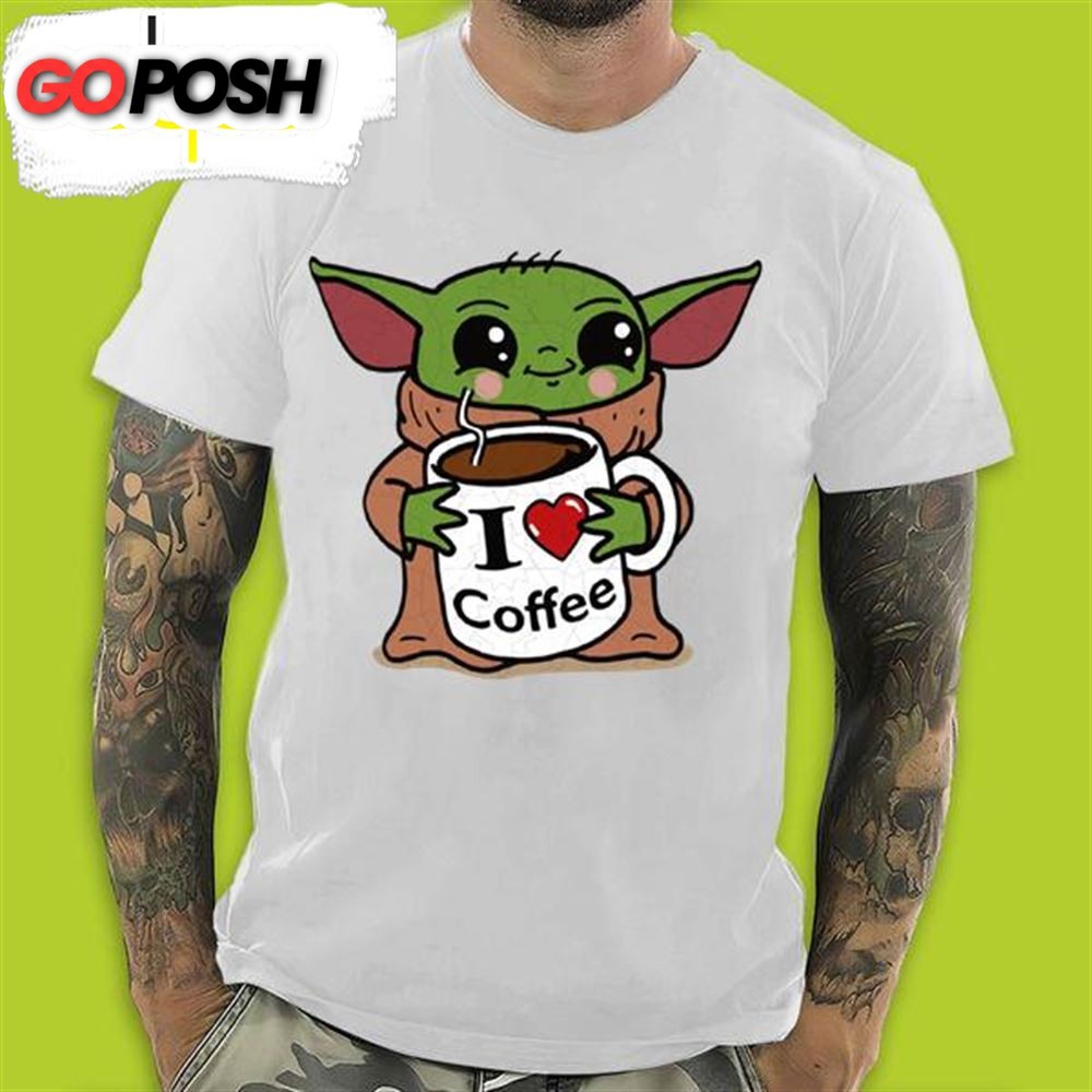 Baby Yoda I Love Coffee In Valentines Day T-Shirt