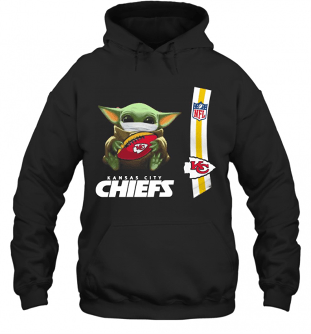 Baby Yoda Mask Hug Kansas City Chiefs Ball NFL T-Shirt