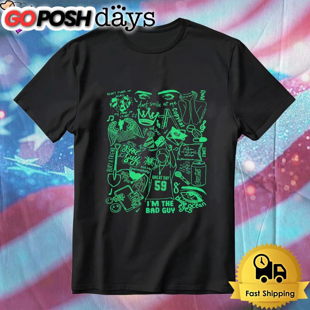 Bad Guy Inspired Graphic Tour Lyrics Billie Album Tracklist Concert T-Shirt