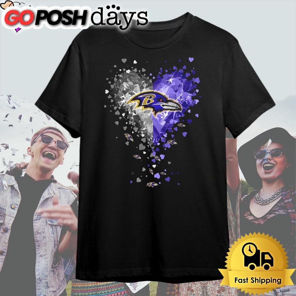 Baltimore Ravens Crystal Heart T Shirt