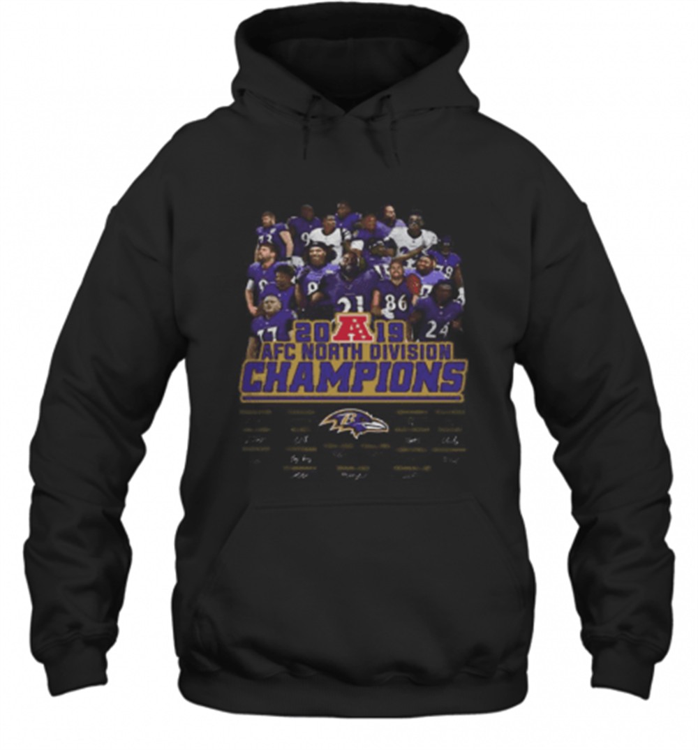 Baltimore Ravens Football 2019 Afc North Division Champions Signatures T-Shirt