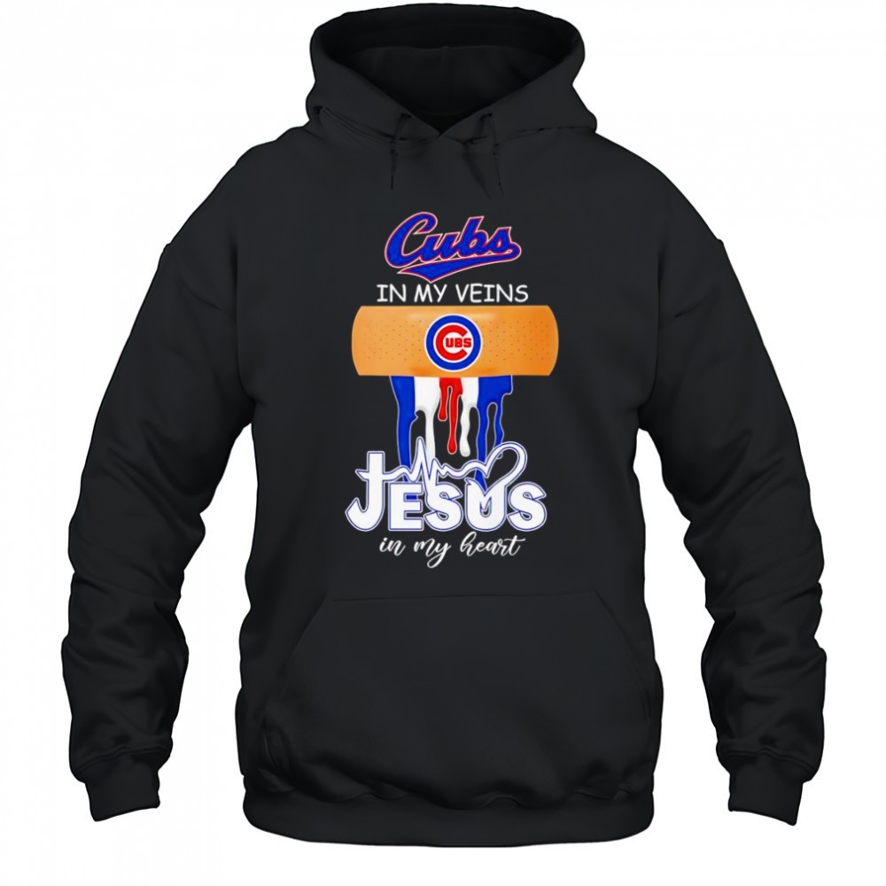 Bandage Chicago Cubs in my veins Jesus in my heart shirt