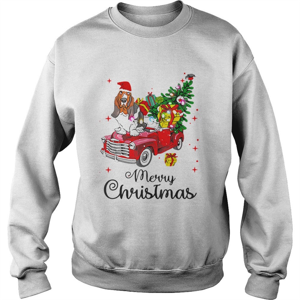 Basset Hound Ride Red Truck Christmas Pajama shirt