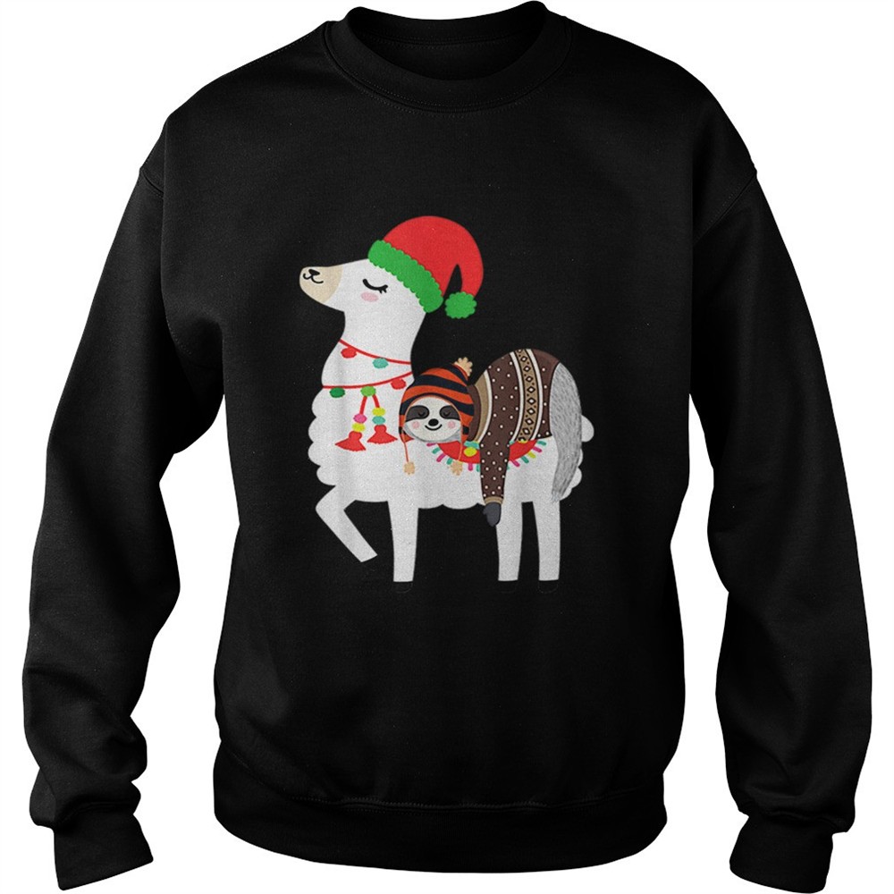 Beautiful Christmas Ugly Sweaters Sloth Riding Llama Hat Alpaca shirt