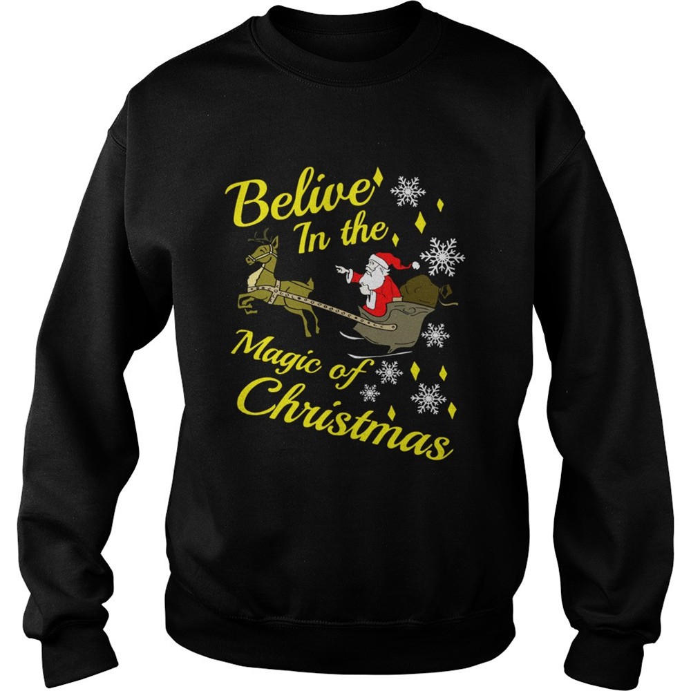 Believe in the magic christmas Santa claus riding reindeer shirt