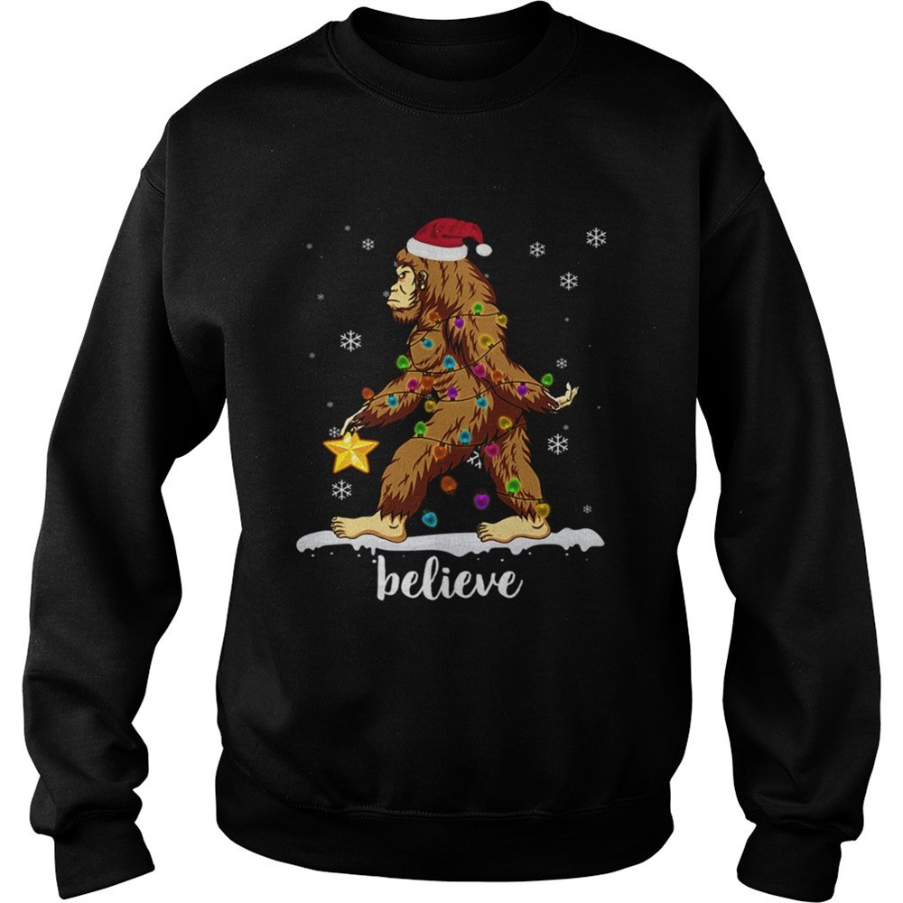 Bigfoot Christmas Tree Believe Tshirt