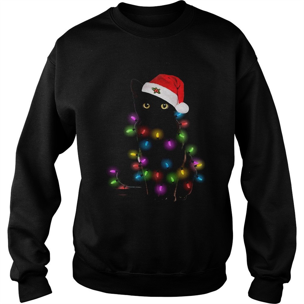 Black Cat Christmas Lights Shirt