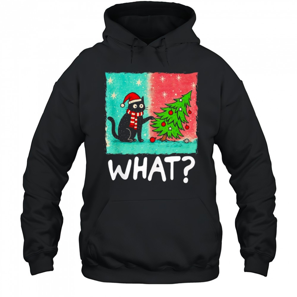 Black Cat What Gift Pushing Christmas Tree shirt
