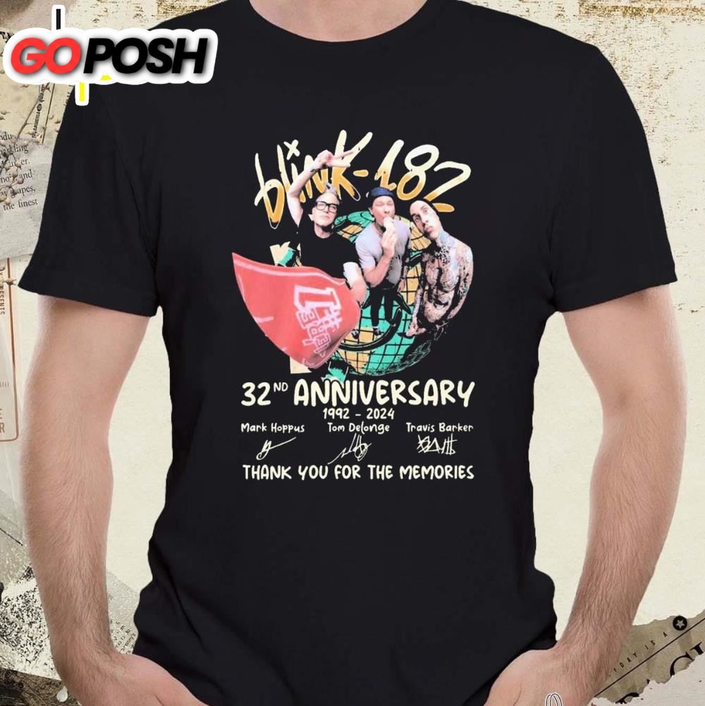 Blink-182 32nd Anniversary 1992 – 2025 Thank You For The Memories Signatures T-Shirt