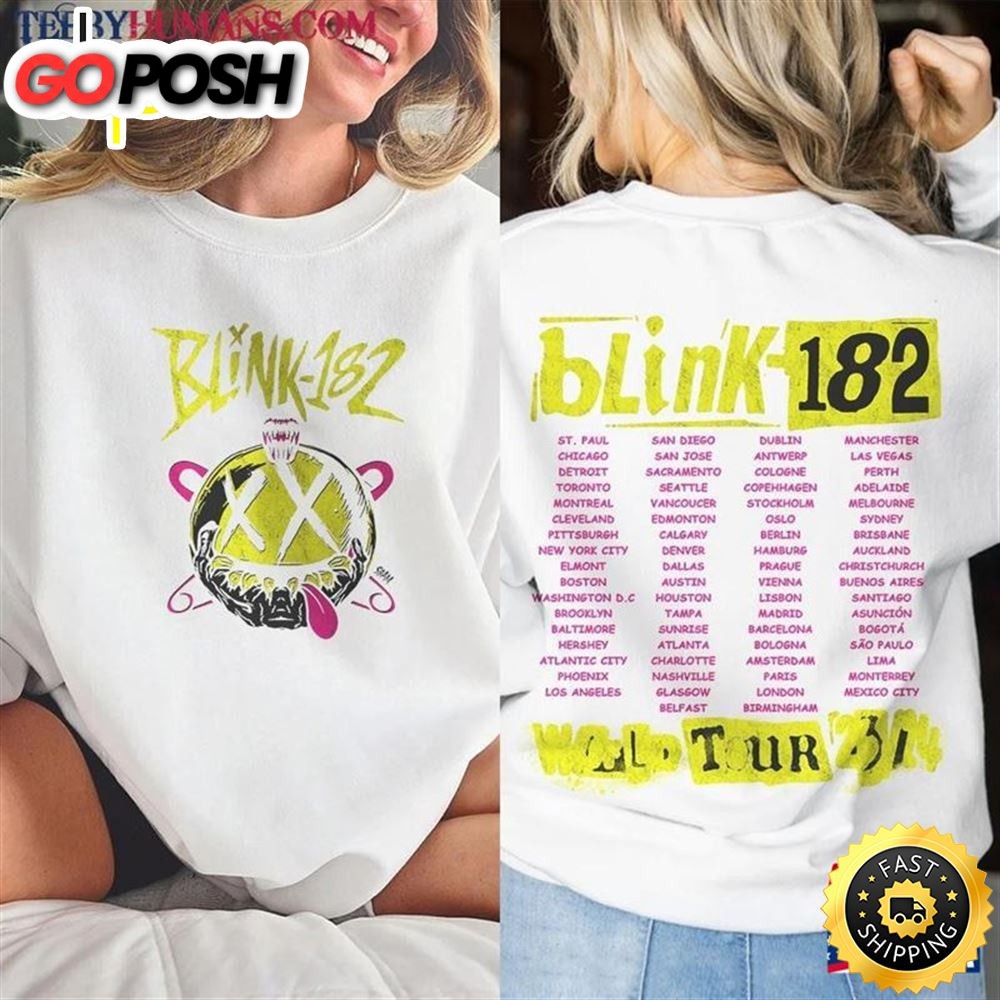 Blink 182 World Tour 2023 2024 Music Shirt 2 Sides 90s Boy Band Vintage Y2k Sweatshirt T-Shirt Classic