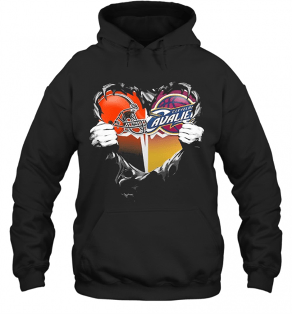 Blood Inside Cleveland Browns And Cleveland Cavaliers Heart T-Shirt