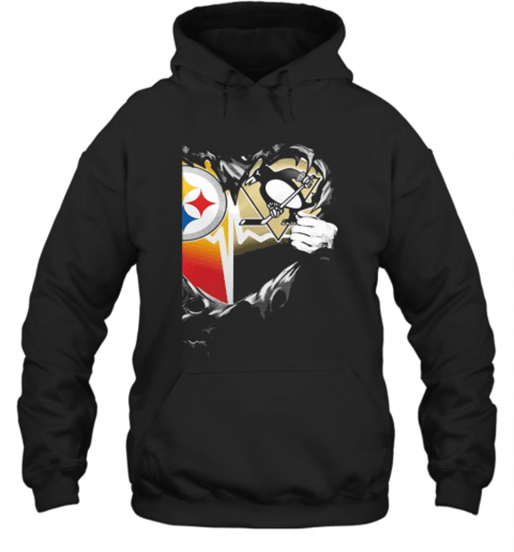 Blood Inside Pittsburgh Steelers Vs Pittsburgh Penguins Heart T-Shirt