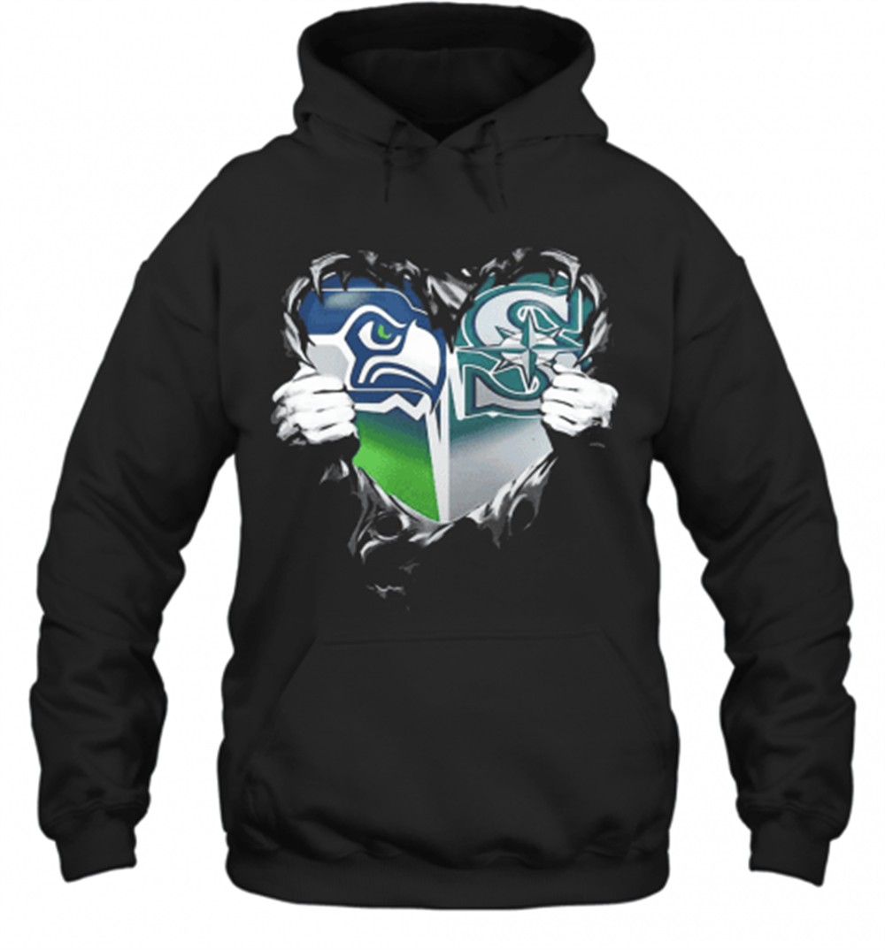 Blood Inside Seattle Seahawks And Seattle Mariners Heart T-Shirt