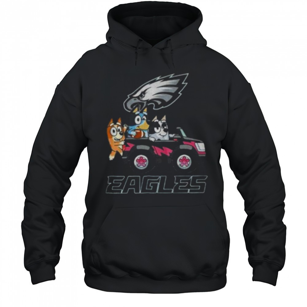 Bluey and Philadelphia Eagles driving a car funny shirt