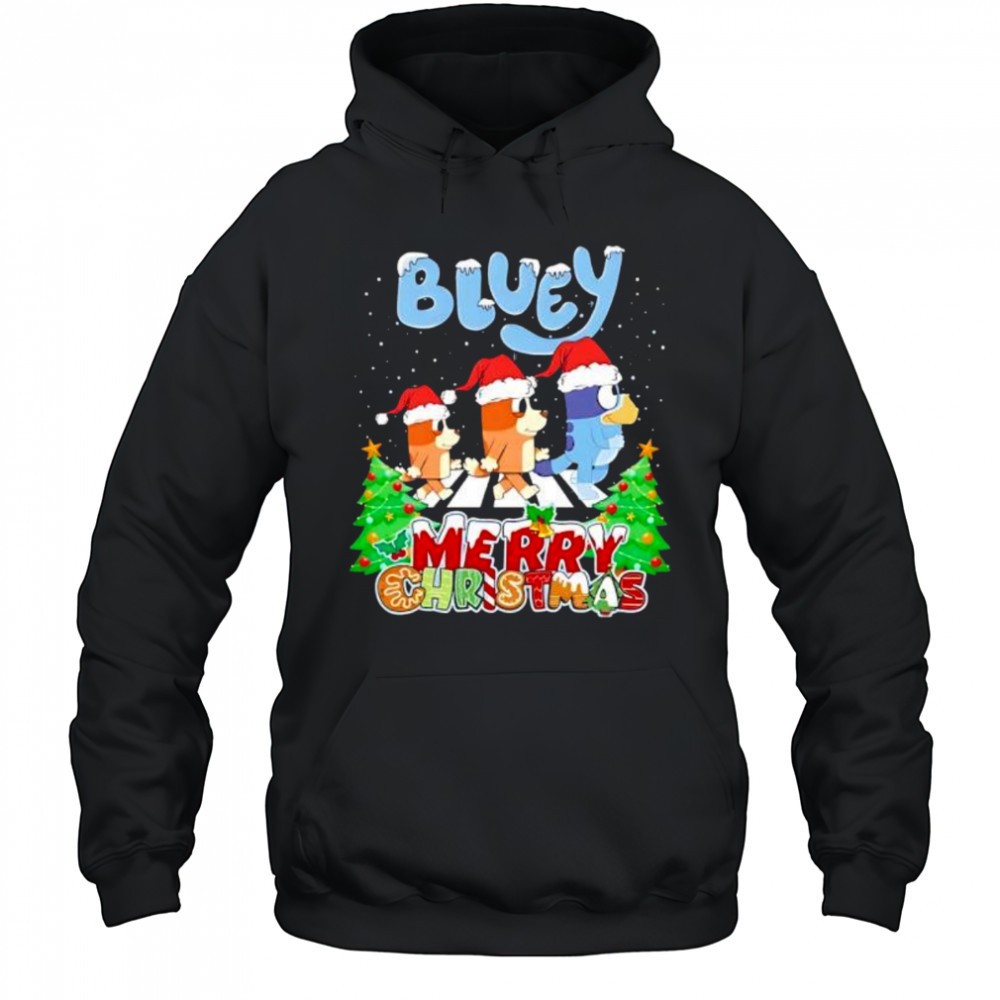 Bluey Merry Christmas Cartoon Dog Family and Santa Hats shirt