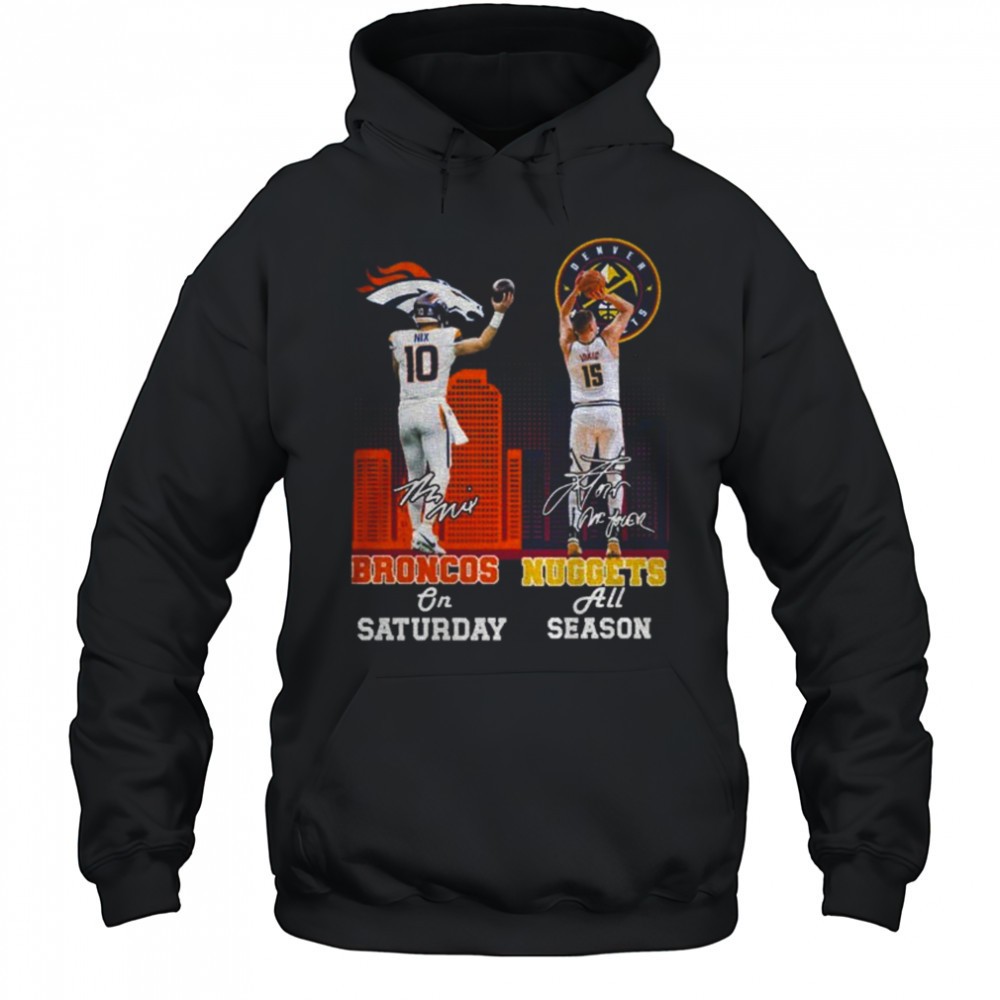Bo Nix Denver Broncos vs Nikola Jokić Denver Nuggets Saturday All Season signatures shirt